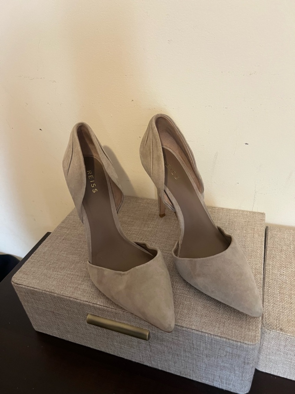 Reiss Taupe Suede Pointed D'Orsay Heels